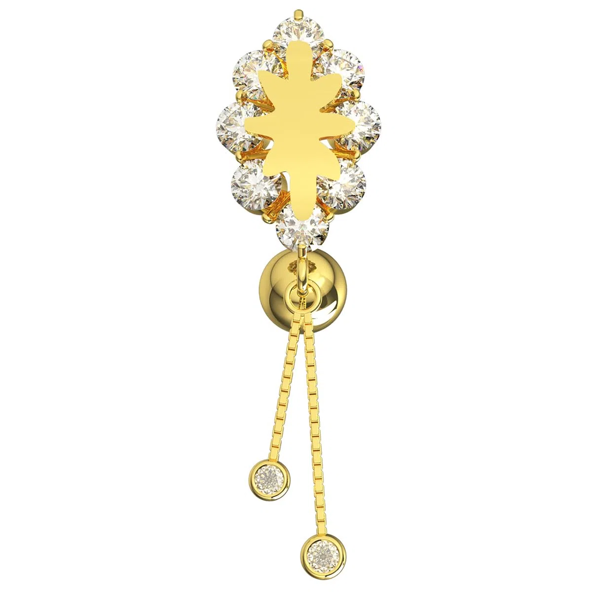 Piercing para ombligo de oro amarillo macizo de 14 quilates con circonita cúbica y cadena colgante, joyería para ombligo de 14 quilates, calibre 14, 14 Gauge - 12mm Length, Circonia