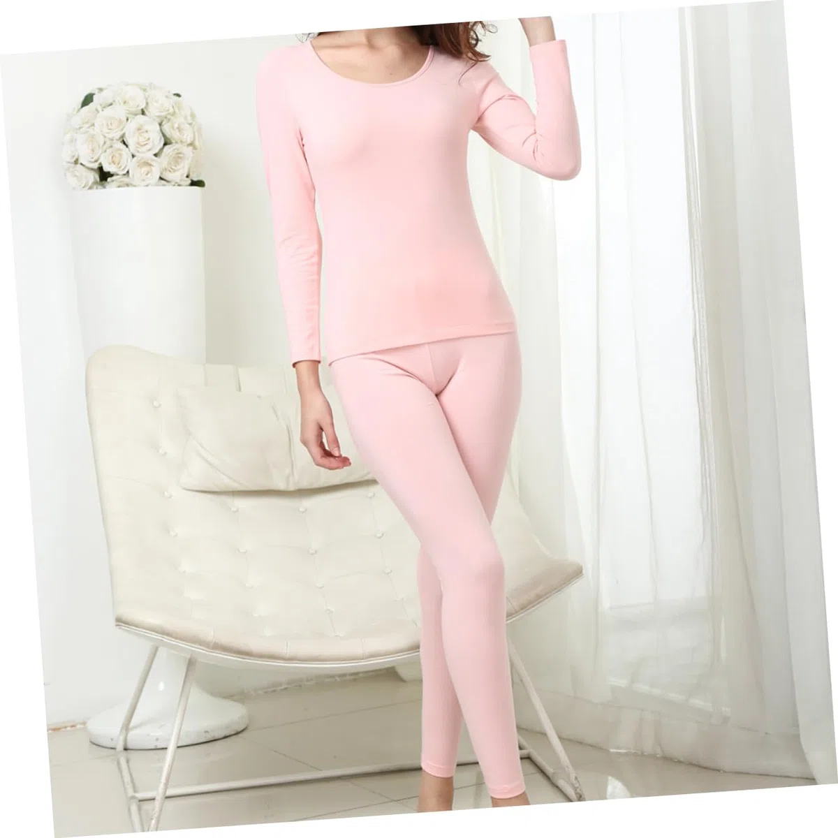 CALLARON Conjunto Térmico Mujer 2 Piezas Algodón Suave Ropa Interior Invierno para Casa