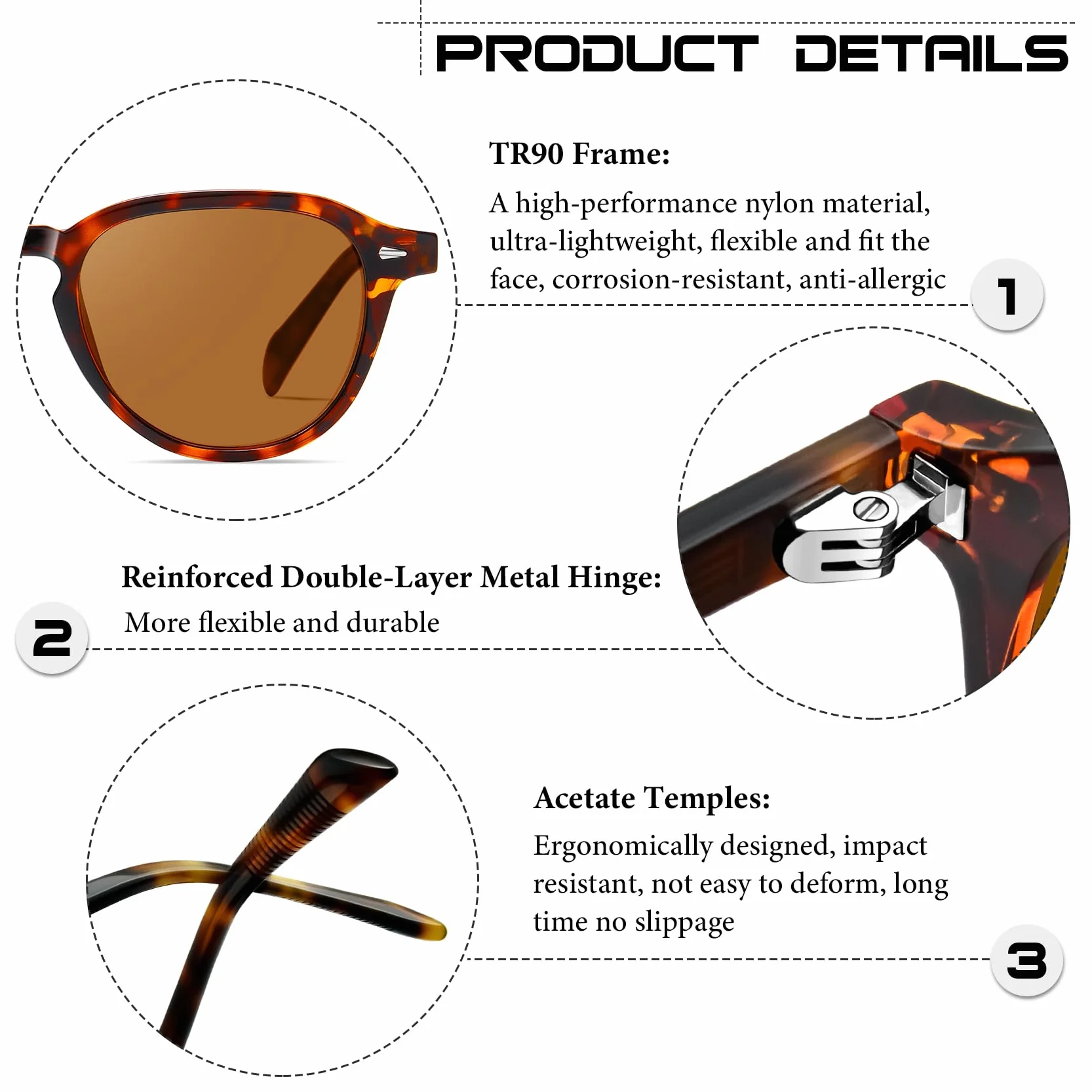 KANASTAL Gafas de Sol Polarizadas Montura TR90-Acetato Protección UV400