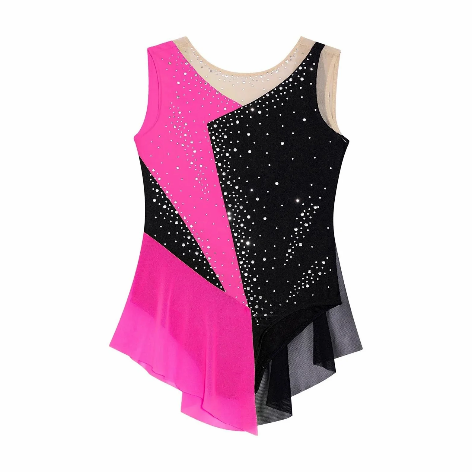 Vestido de Patinaje Artístico Vestido de malla brillante for patinaje artístico sobre hielo, sin mangas, con bloques de color, de malla y retazos, for danza, ballet y gimnasia