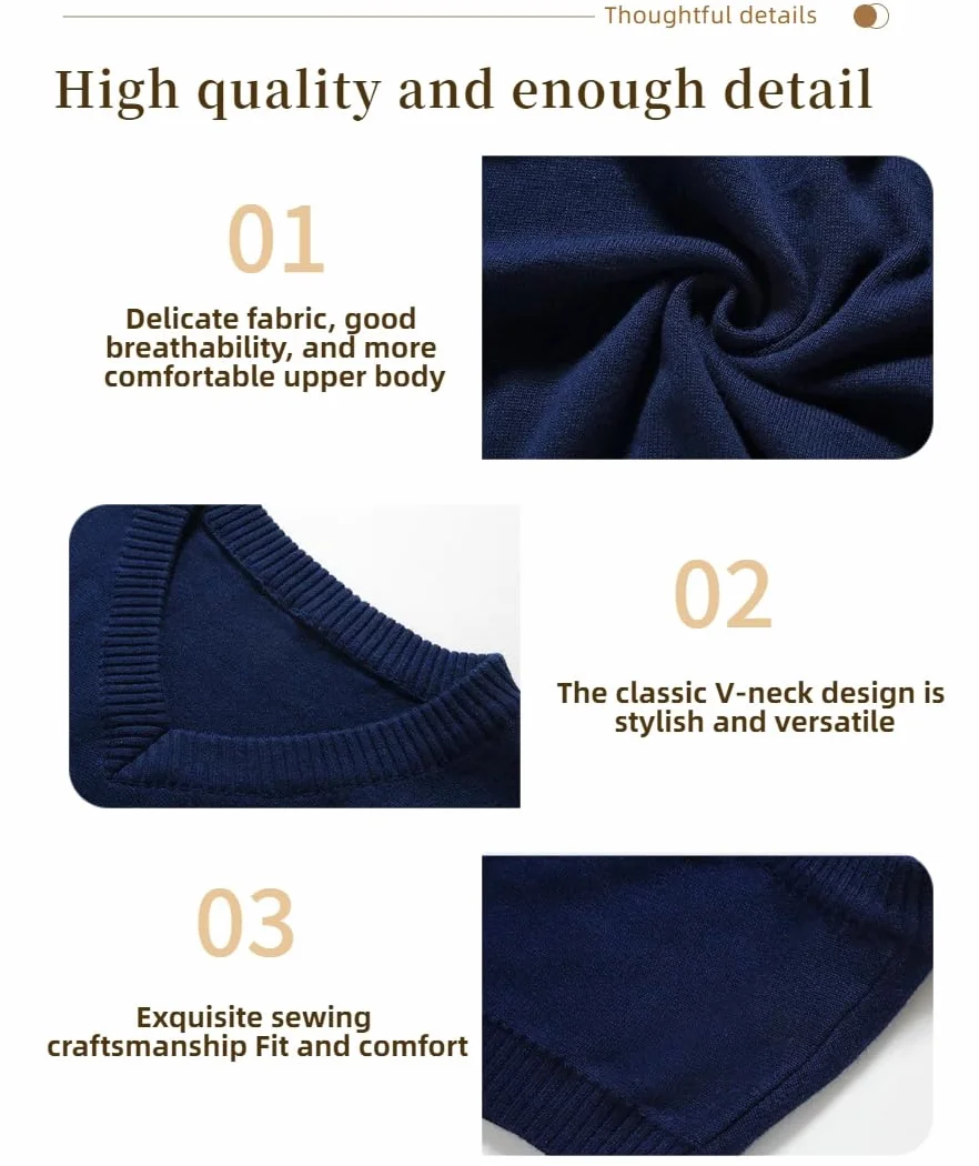 Jerséis sin Mangas para Hombre Chalecos de Punto con Cuello en V Jersey de Punto sin Mangas clásico Caballero Cardigans Chaqueta Otoño Invierno Prendas de Punto Pullover