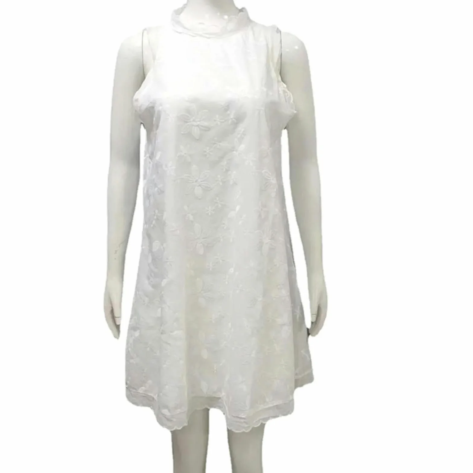 Vestido para Mujer Vestido Sin Mangas para Mujeres Elegante Cuello Redondo Y Suelto Elegante Mini Vestido De Encaje Vestido