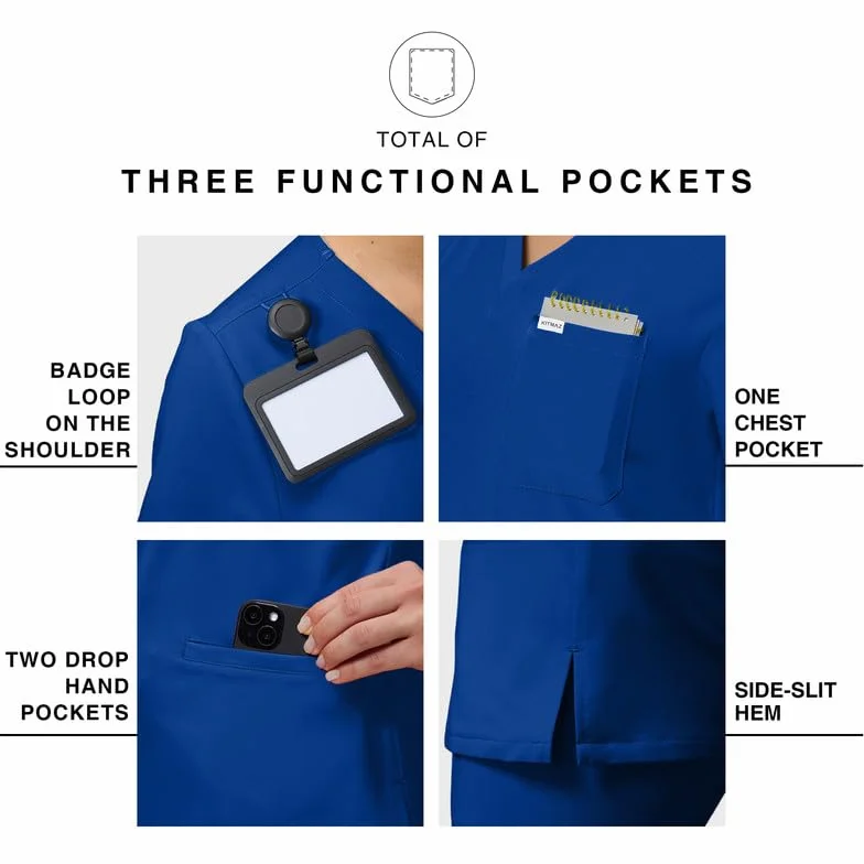 Kitmaz Uniforme Médico Para Mujeres - Camisas Elásticas Suaves con Escote en V y 3 Bolsillos