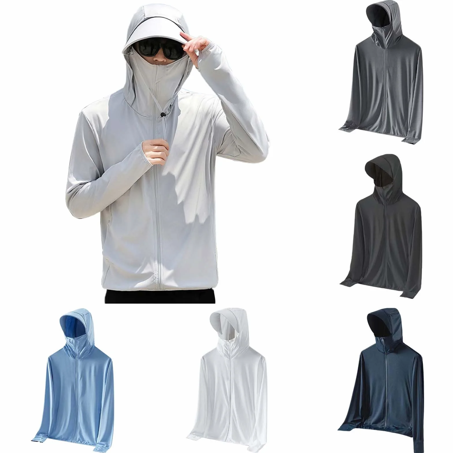Sudadera con capucha para hombre UPF 50+ UV protección solar chaqueta de manga larga senderismo deportiva verano