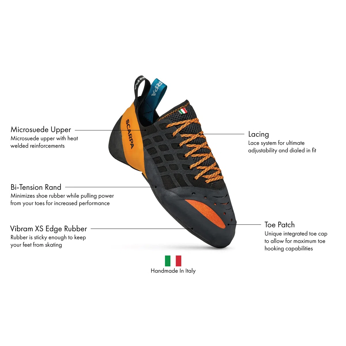 SCARPA Instinct - Zapatos de escalada con encaje para escalada deportiva y boulder, Negro/Naranja, 9-9.5 Women/8-8.5 Men