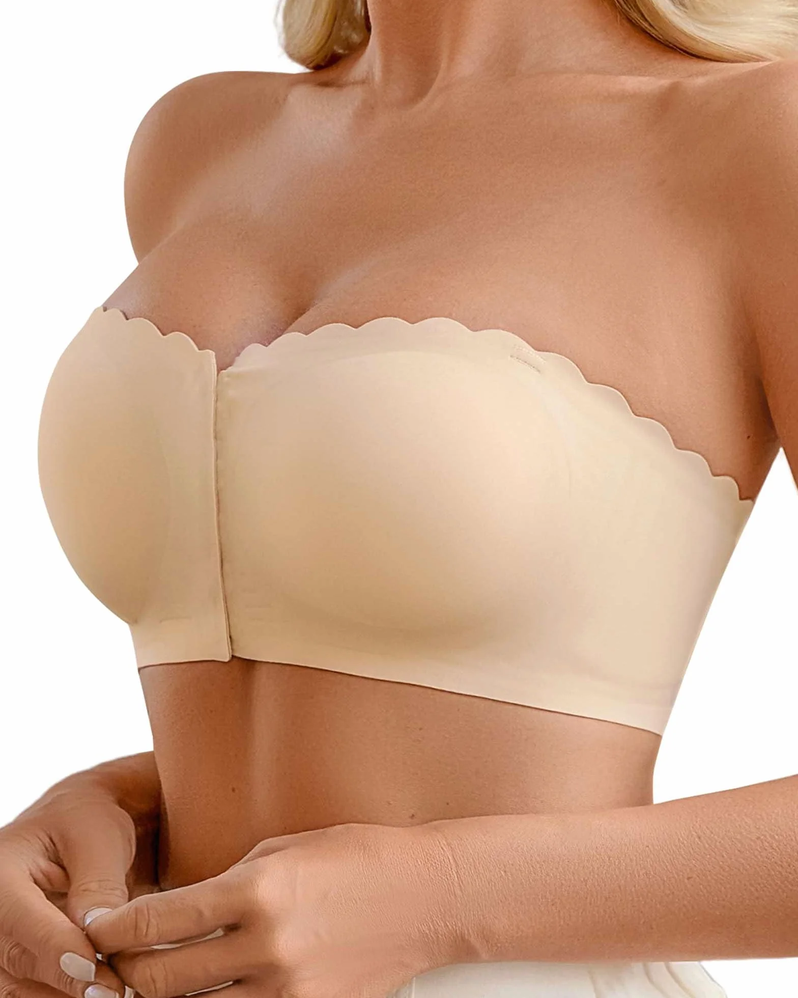 CheChury Sujetador sin Tirantes sin Aros Bandeau Push up para Mujer Tallas Grandes Ajustable Invisible Antideslizante