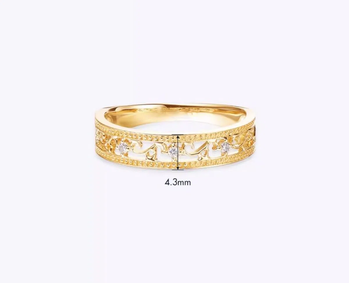 Anillo de boda para mujer, oro auténtico, con diamante de 0,03 quilates, 4,3 mm, anillo de boda para mujer