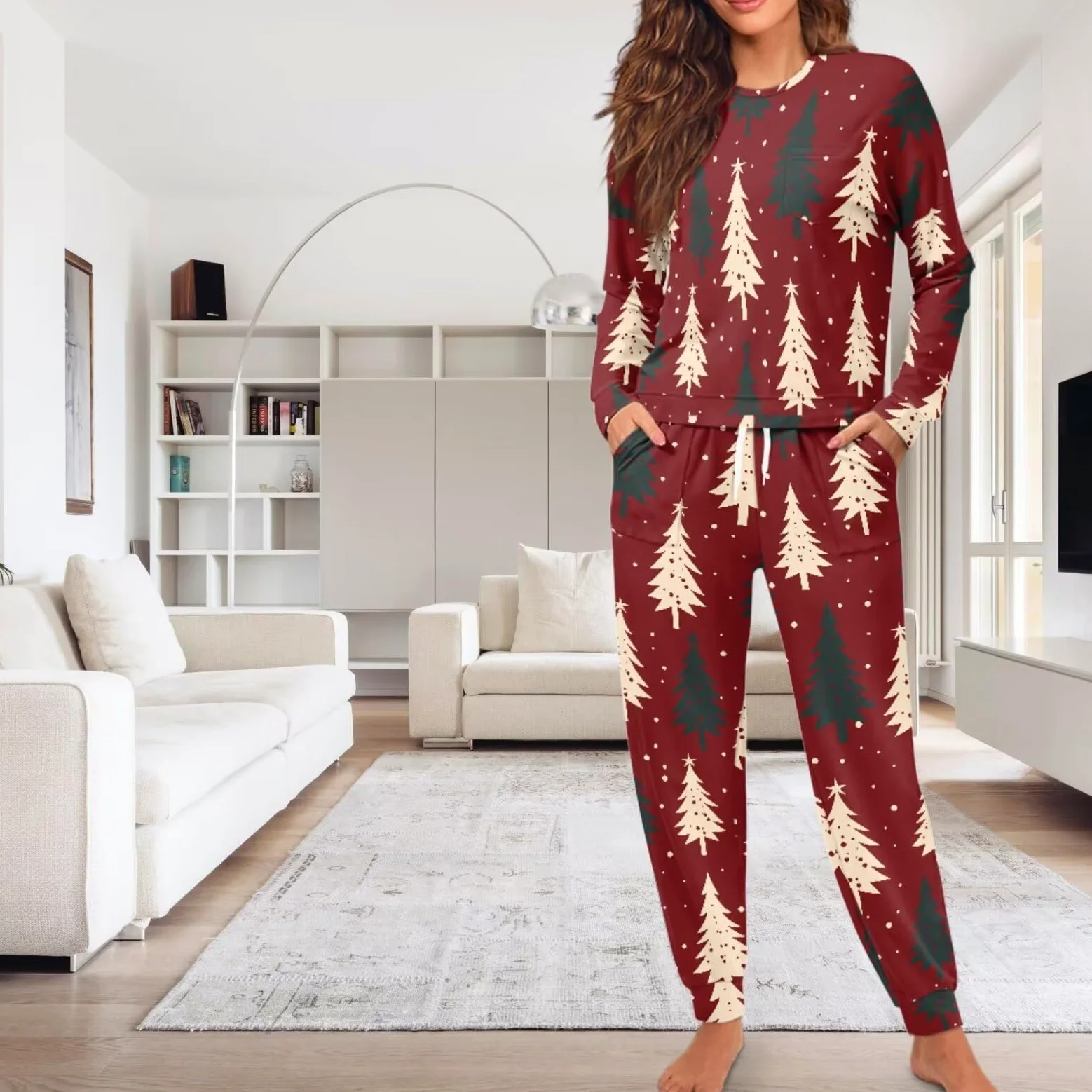 Conjunto de pijama para mujer, con cordón, camisa de manga larga y pantalones largos, suave, con bolsillos, tallas S-XXL
