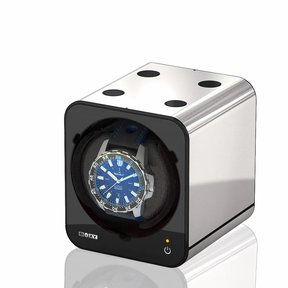 Beco Vitrina Móvil para Relojes Automáticos Starter Set Boxy Fancy Brick Caja Giratoria Watch Winder Rotador de Relojes de Lujo PLATA