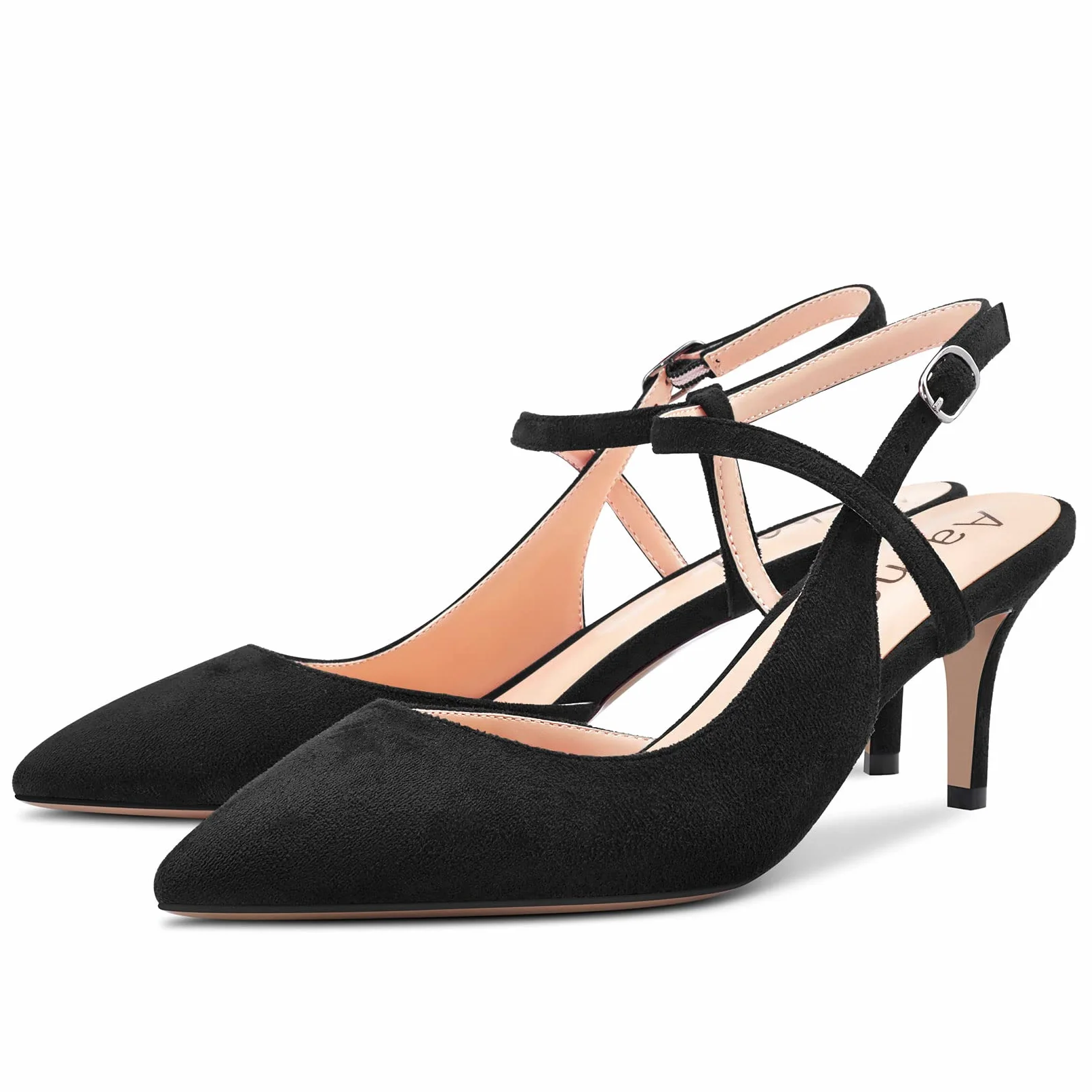 Aachcol Mujer Pumps Puntiaguada Punta Correa Tobillo Slingback Aguja Gatito Bajos Heel Dress Zapatos Sandalias Ante Oficina de Boda de Compras 6.5 CM