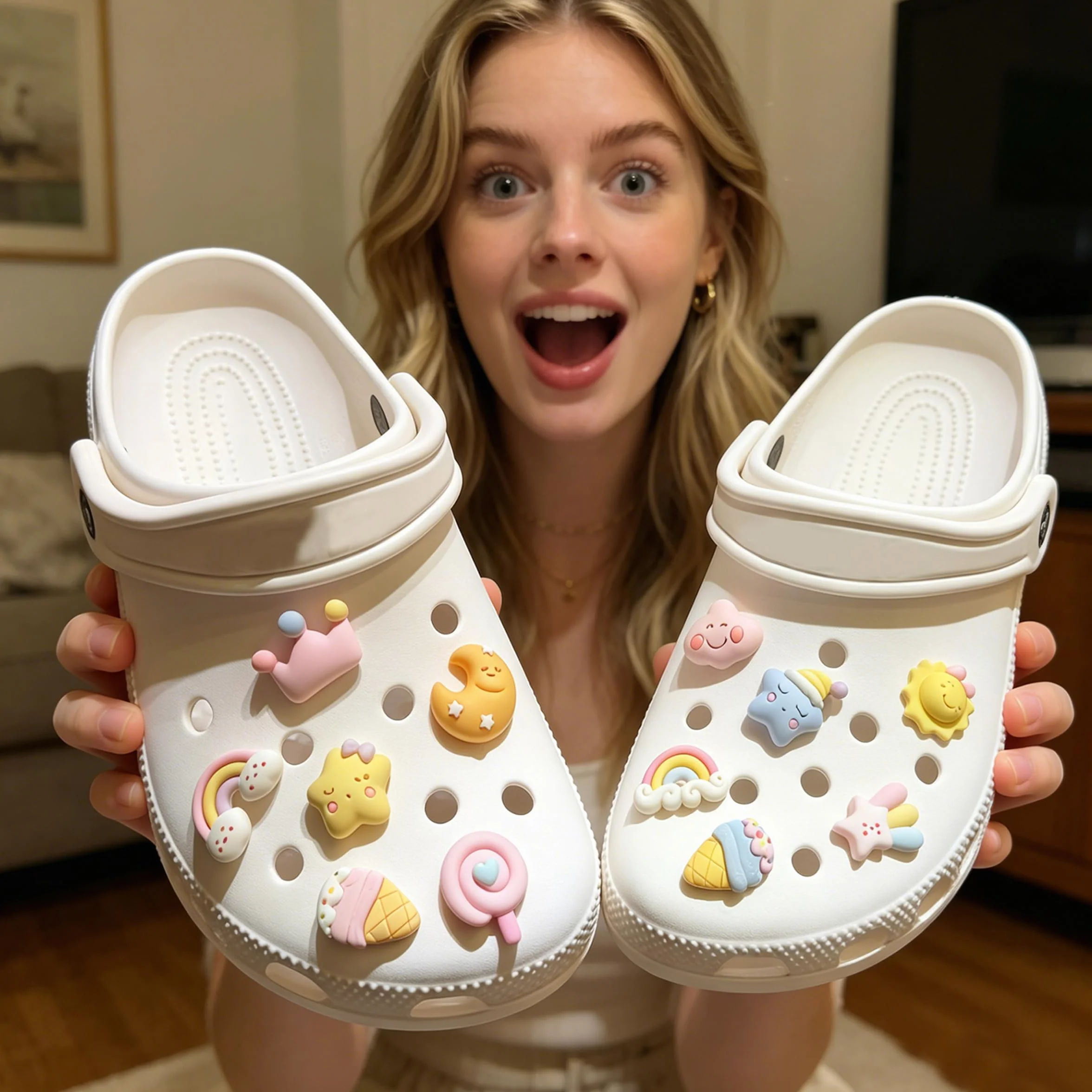 Juego de 12 piezas de charms de zapatos con purpurina, para de PVC, compatible con zuecos, sandalias, para niños, niñas, mujeres, juego de conectores para decoración individual de