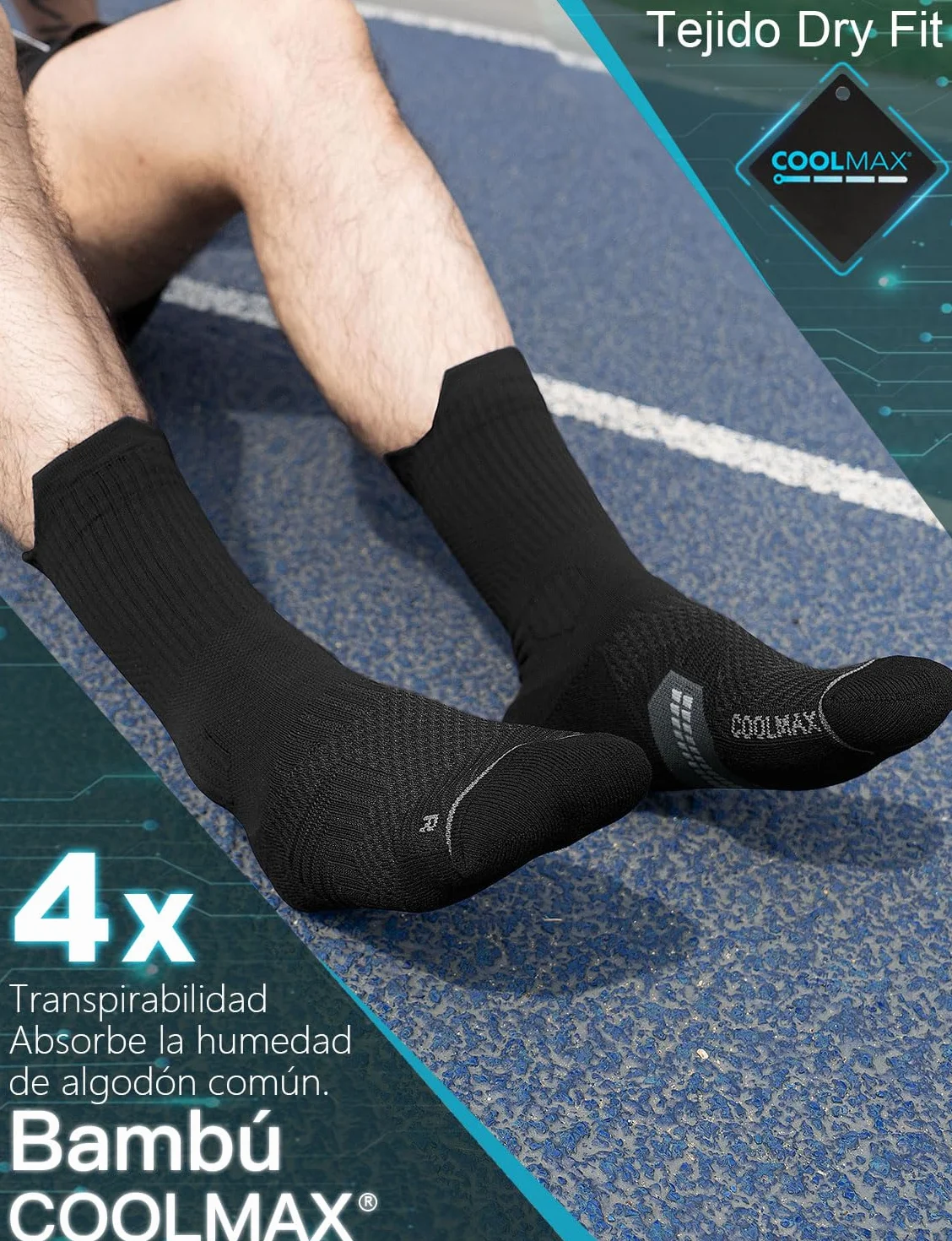 Calcetines de Compresión para Correr Fibra de Bambú Coolmax Transpirables Anti-ampollas Acolchados