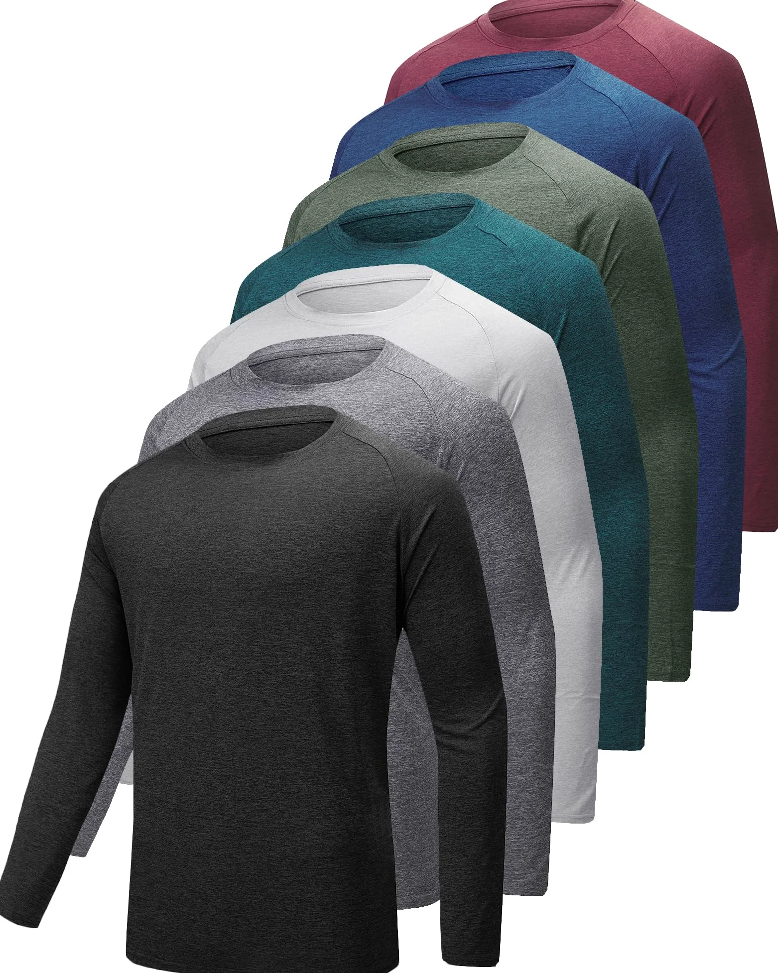Camiseta Manga Larga Hombre Anti-UV UPF 50+, Deportiva 3/5/7Pcs | Poliéster,secado rápido,transpirable.Costuras planas,4-way stretch.Lavable.Ideal running, gimnasio, pesca, senderismo