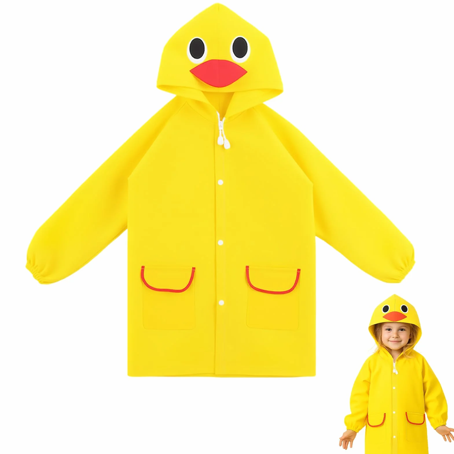 Chubasquero Niño Niña | Impermeable Infantil 3-7 Años | Poncho de Lluvia con Capucha | 5 Diseños Animados (Patito, Oso, Fresa, Conejo, Rana) | Unisex 80-130 cm | para Colegio y Parque al Aire Libre