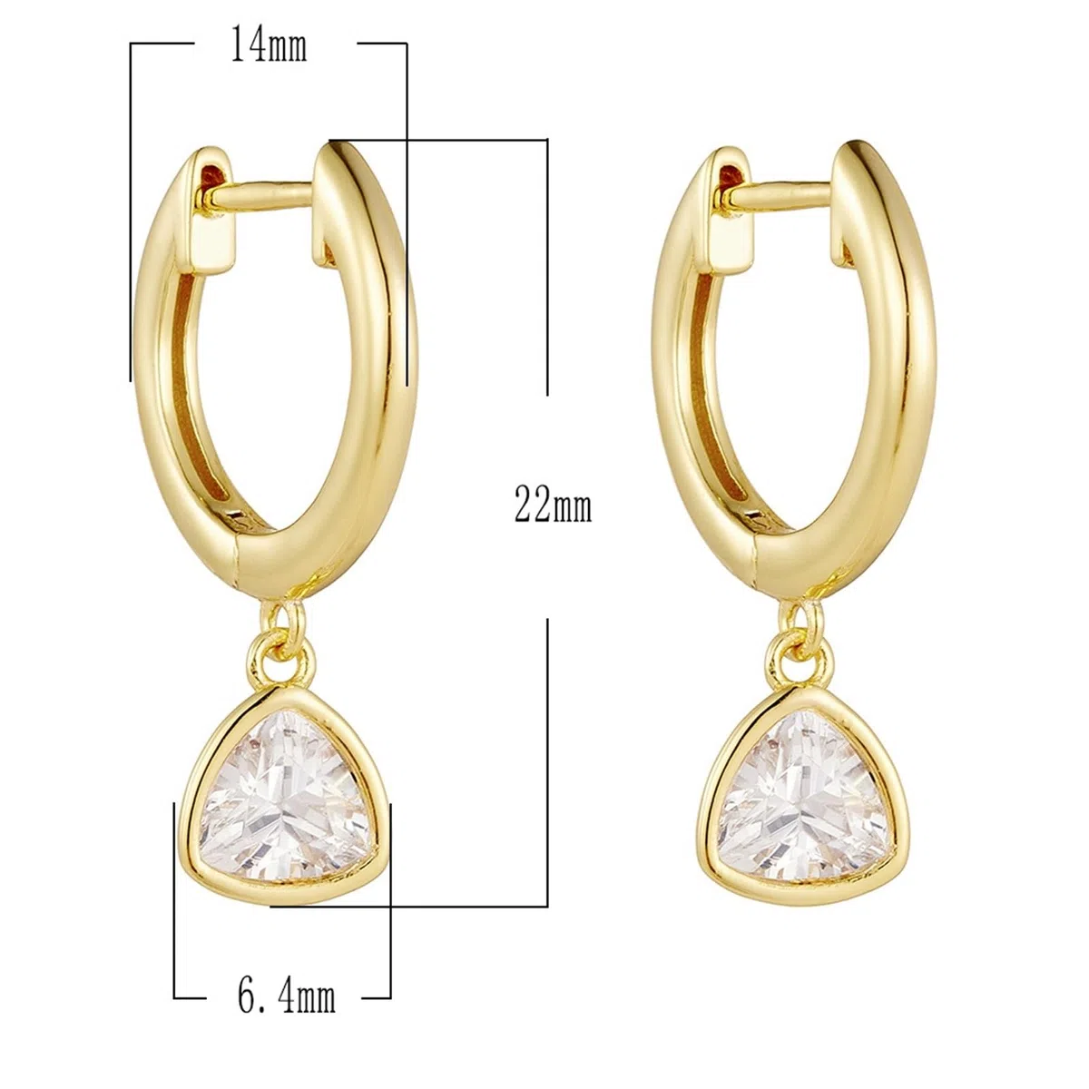 Pendientes de oro blanco de 9 quilates con triángulo de moissanita, elegantes pendientes de aro de oro Au375