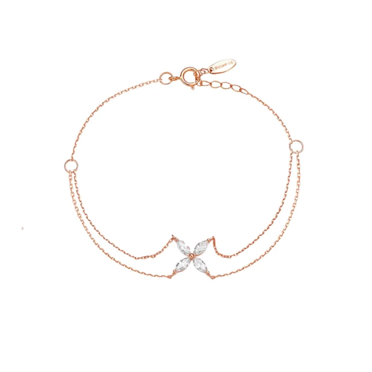 Pulseras Oro Rosa 9K / 14K / 18K Mujer, Cadena Doble Capa con Diamante, Cadena Extensible 16 CM + 5 CM, Pulseras Ajustable Mujer de Oro Rosa