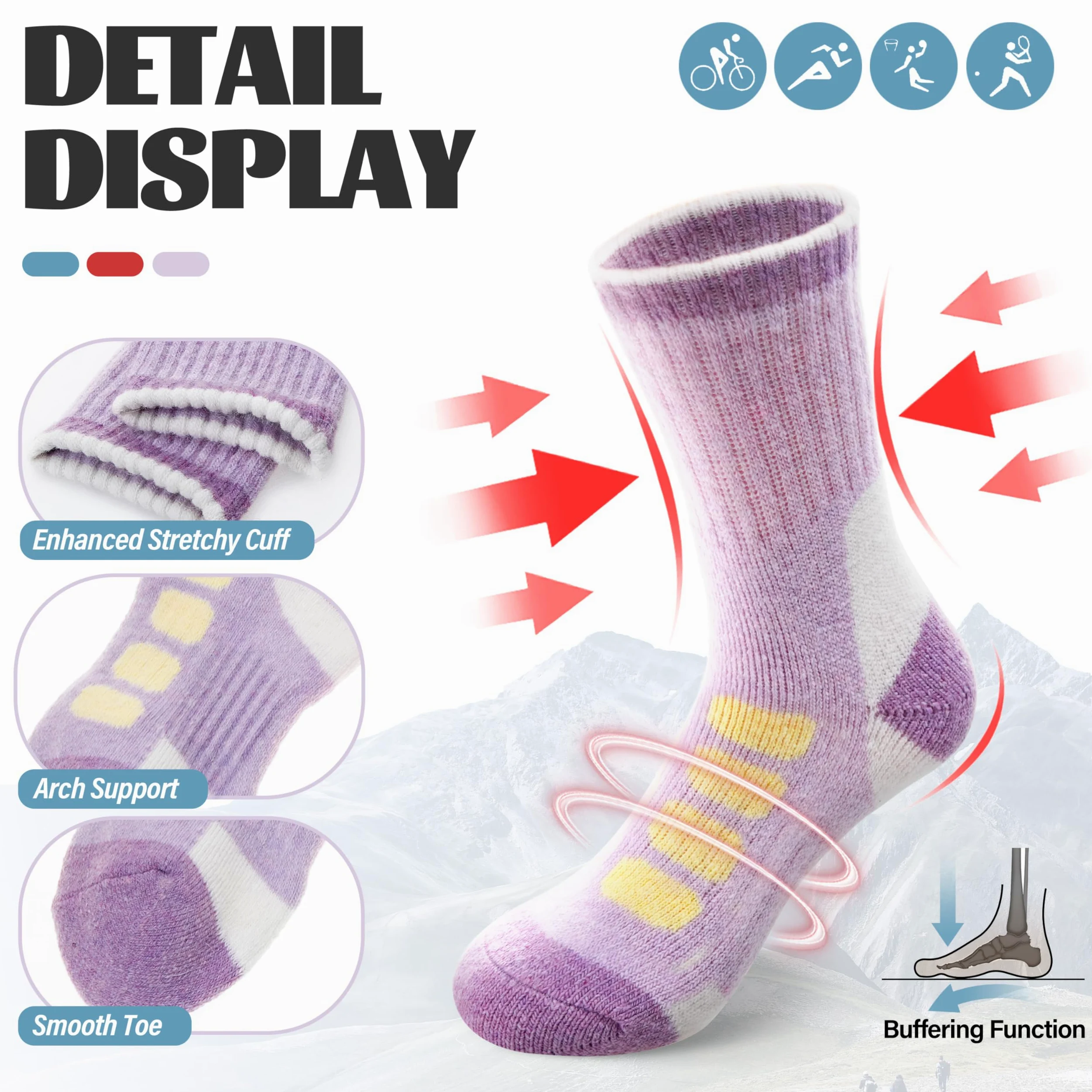 Anlisim Calcetines de senderismo de lana merino para niños y niñas, térmicos, cálidos, para invierno, calcetines gruesos para regalo, 6 pares