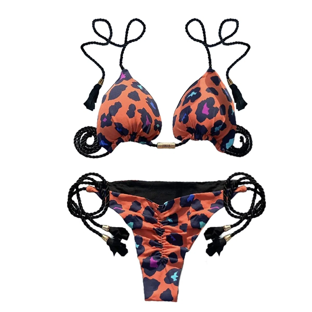 Bikini hecho a mano de cuerda de punto para mujer, traje de baño de punto nuevo sexy bikini Split, cuerda multicolor atractiva