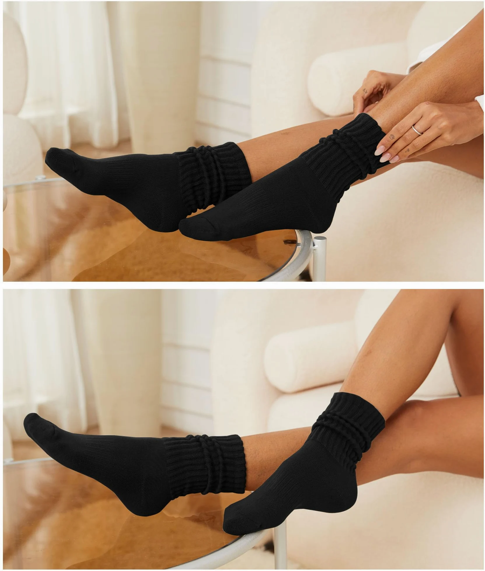 AugRing Calcetines holgados para mujer, estilo retro, lisos, gruesos, acanalados, acogedores, de algodón, para pantorrilla, paquete de 3, talla 5-11