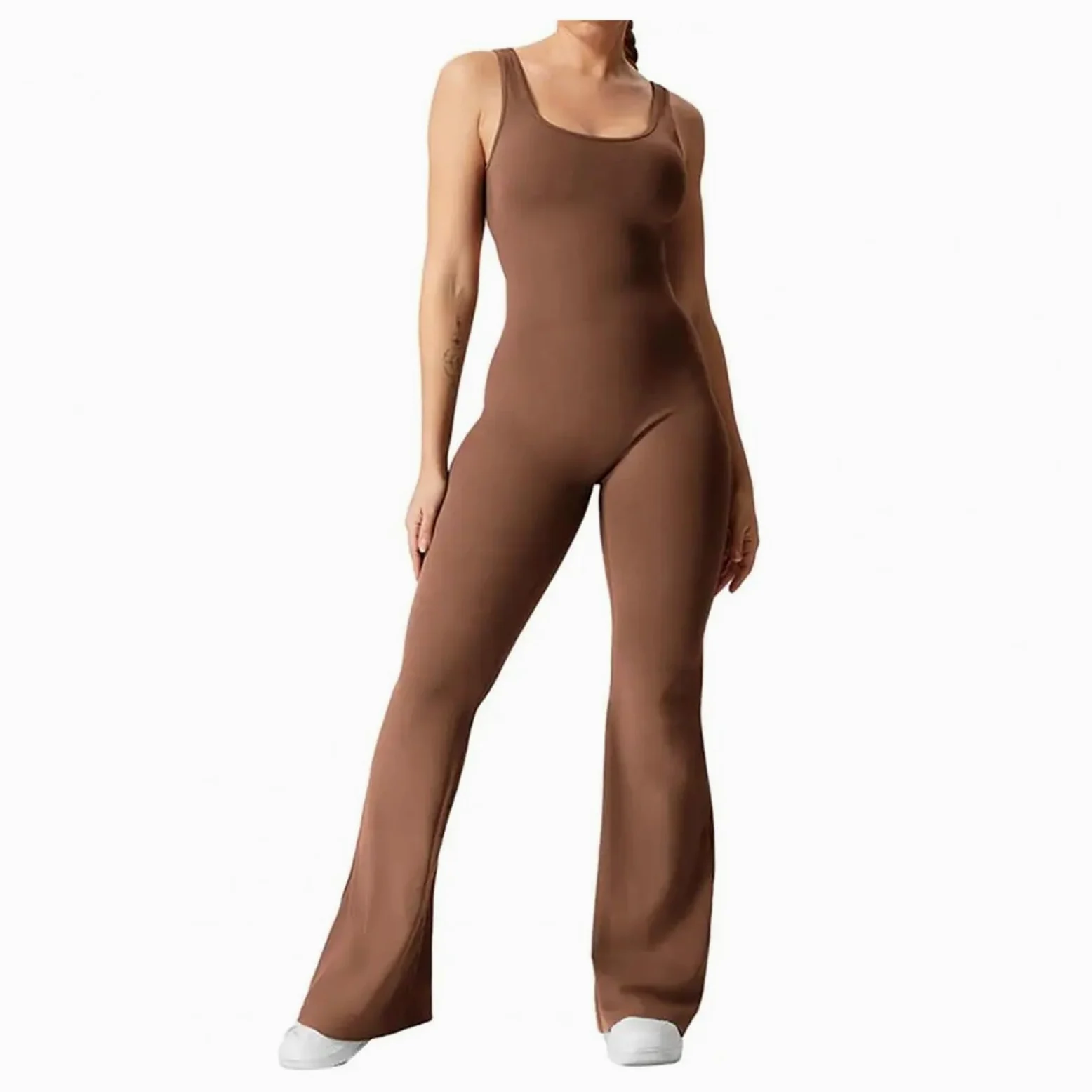 Body De Yoga con Espalda Descubierta Mono Deportivo Elegante sin Mangas con Cintura levantada y Dobladillo Acampanado for Mujer, Estilo melocotón, for Verano para Yoga Gimnasio(Black,XL)