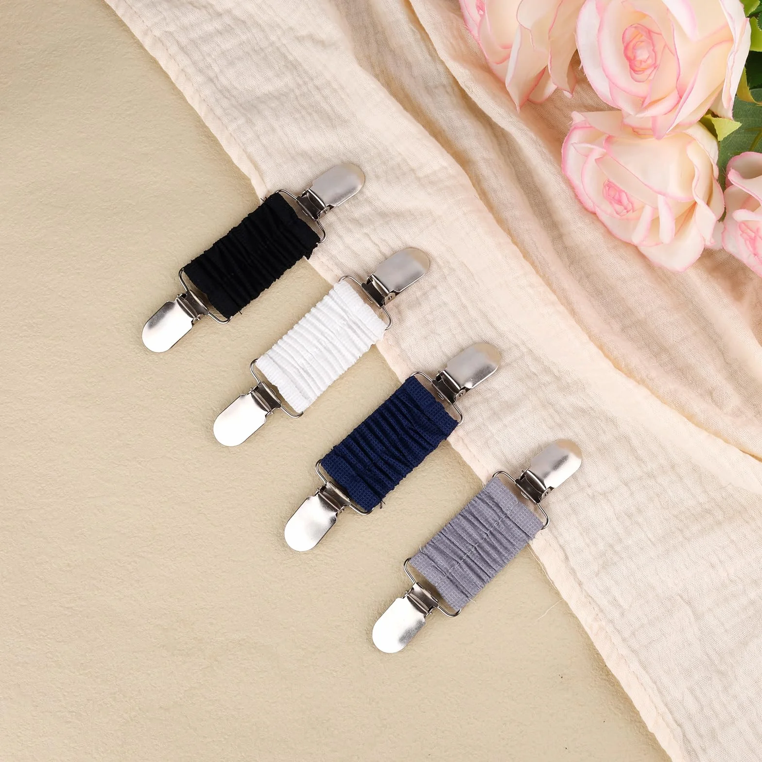 Mikovivi 4uds Pinzas para Vestido con Cincha Trasera, Cinturilla Elástica Ajustable de Poliéster con Clips para Mujer Que Ajusta la Ropa Vestidos y Suéteres Shawls (4 Colores)