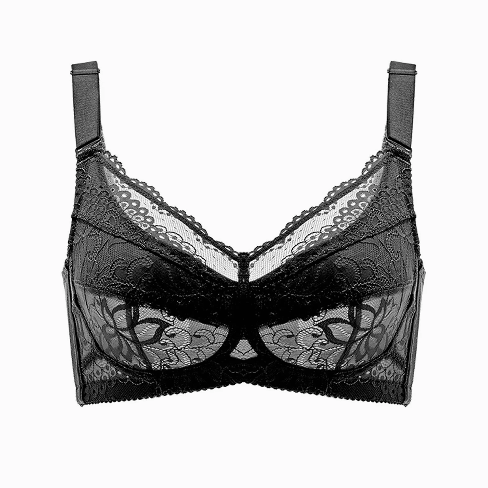 Ropa interior sexy transparente para mujer de talla grande, de malla de encaje ultrafina, de cobertura completa (color: negro, tamaño: 80 °C)
