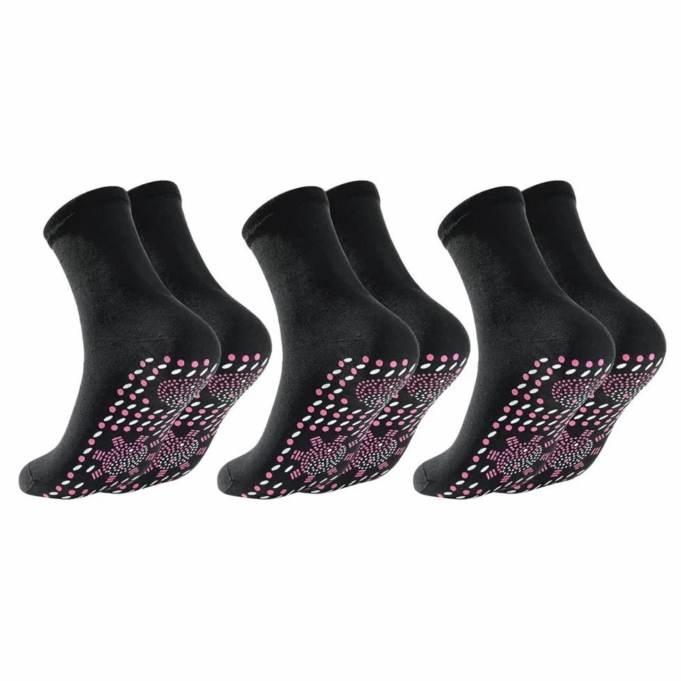 Calcetines calefactables, 3 pares de calcetines magnéticos, calcetines térmicos antideslizantes de invierno, calcetines de turmalina autocalentables para hombres y mujeres, montañismo, esquí,