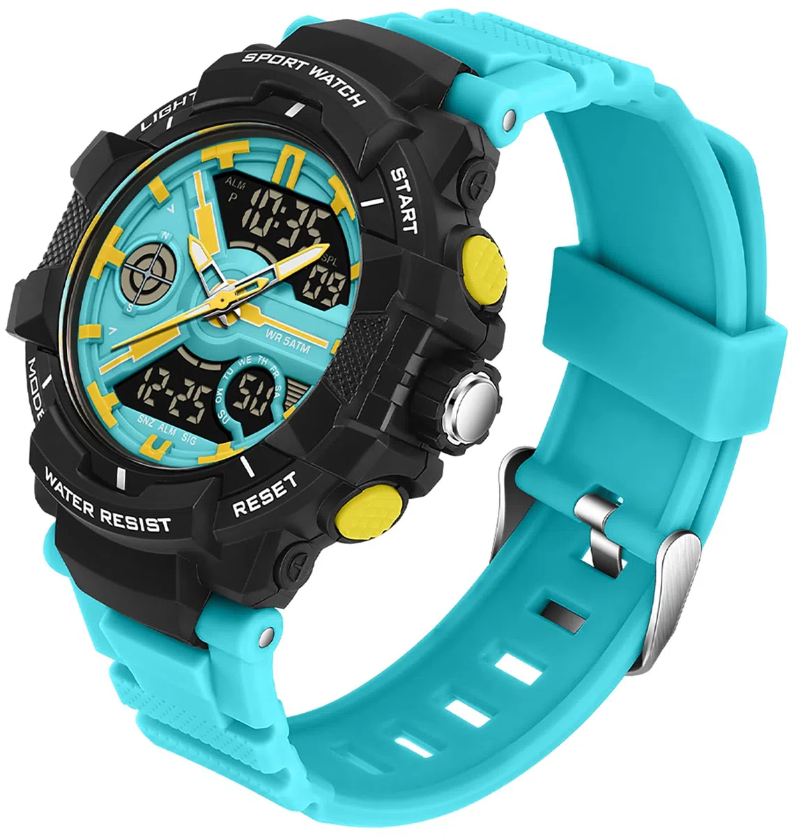 Relojes coloridos para hombre, para deportes al aire libre, resistente al agua, con alarma LED, fecha, doble dial y cronómetro