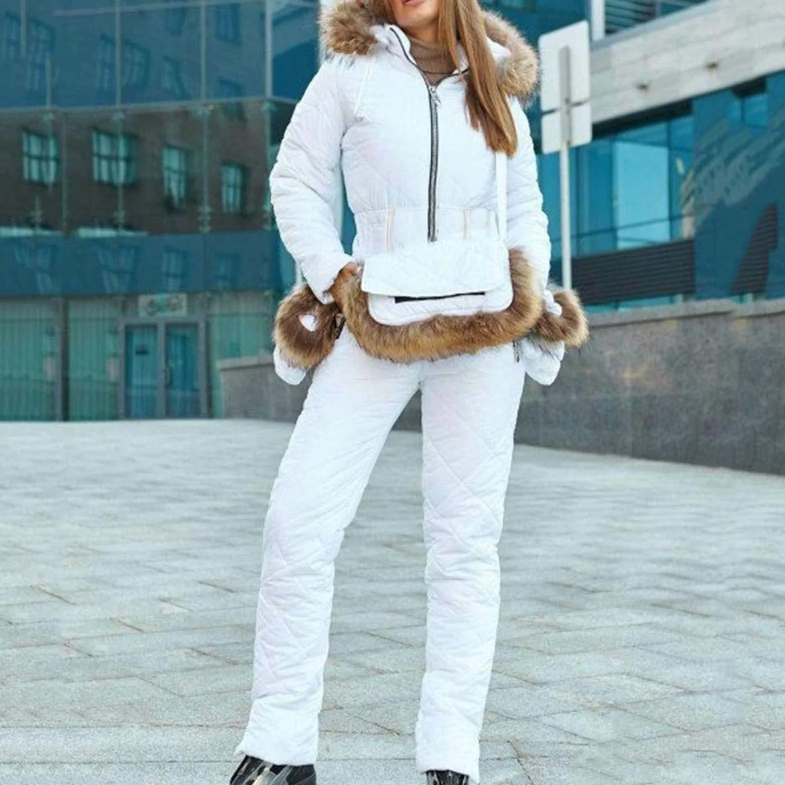 Overol de esquí con cremallera para mujer, traje de nieve impermeable de una pieza