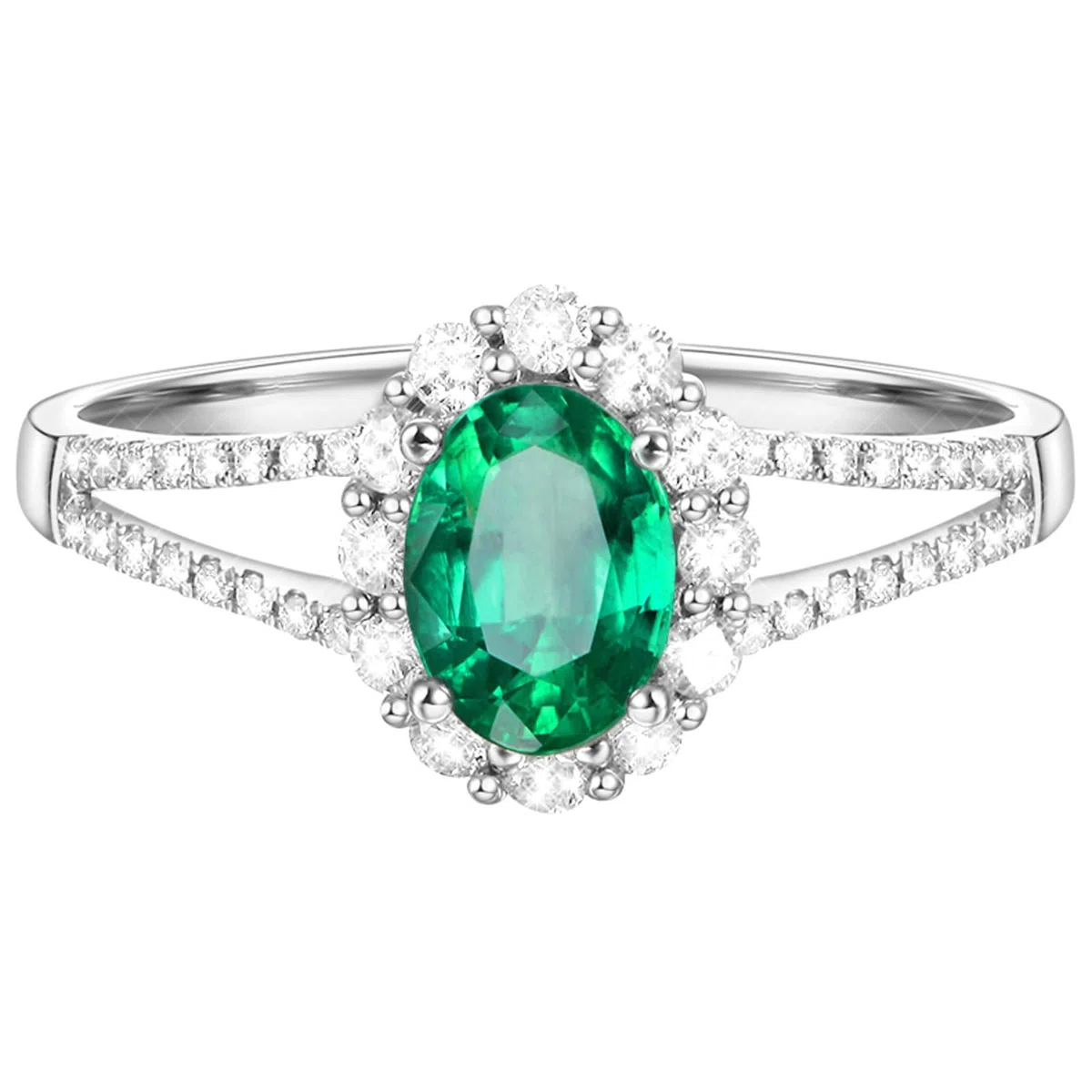 Anillo de compromiso para mujer de platino, anillos de promesa de boda con esmeralda ovalada de 1 ct y moissanita 0,39 quilates, tamaño H 1/2-V 1/2, 61 (19.4), Platino, Esmeralda sintética