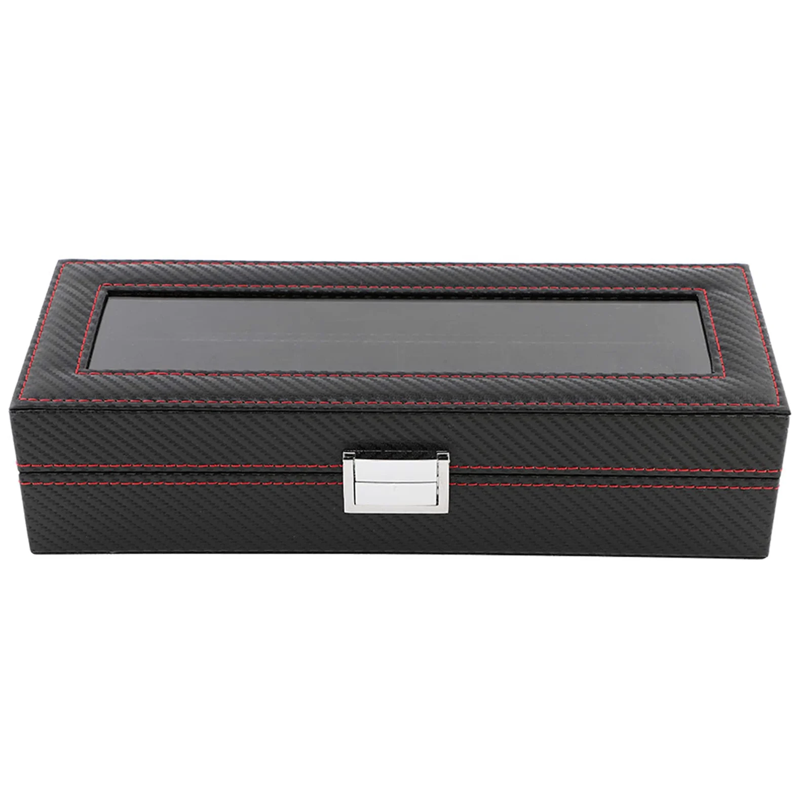 Akozon Caja De Reloj De Fibra De Carbono con 6 Ranuras, Estuche De Viaje para Organizador De Almacenamiento De Exhibición De Joyería