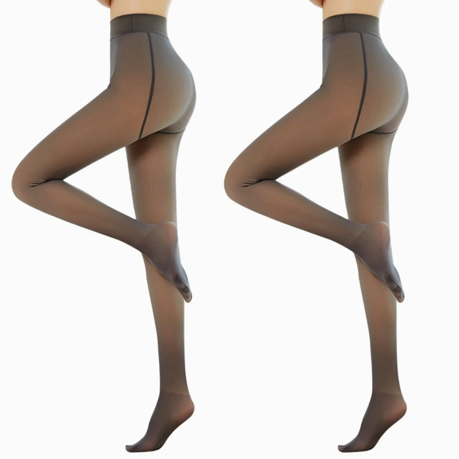 MJGkhiy Medias de forro polar para mujer, largas, efecto transparente, medias de talla grande, curvas, medias térmicas de cintura alta, de invierno, medias de felpa elásticas, medias acolchadas de