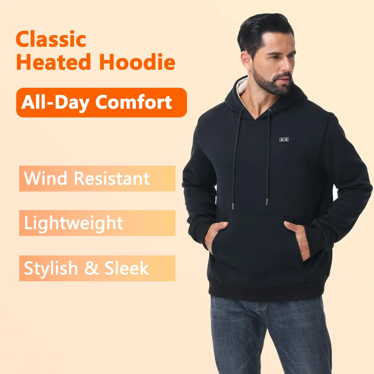 Loowoko Sudadera con capucha calefactable unisex con power bank 10.000 mAh – 3 niveles de temperatura + 6 zonas de calor – Lavable – Para trabajo exterior, moto, paseos