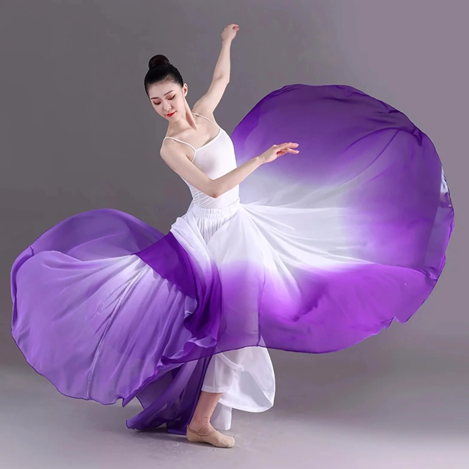 Falda Ballet Mujer Falda de Ballet elegante con gradiente for mujer, Ropa de baile larga fluida de gasa, traje de baile clásico de 360-720 grados, falda Maxi de actuación(Purple skirt,85cm (540 Degree