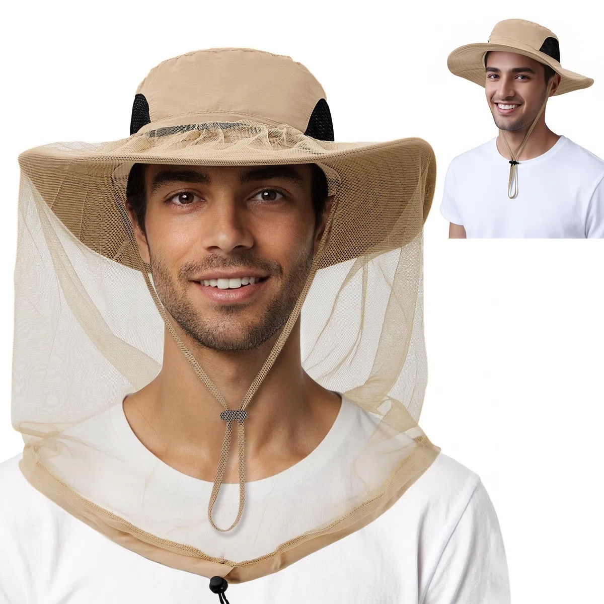 American Trends Sombrero de pesca con mosquitera oculta, mosquitera para abejas, sombreros con velo para hombres y mujeres