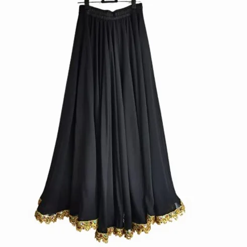 Danza del Vientre Gasa para Mujer 13 Colores Sólidos 720 Grados Falda De Péndulo Faldas Largas Bailarina Práctica Falda Larga De Baile,Negro,L