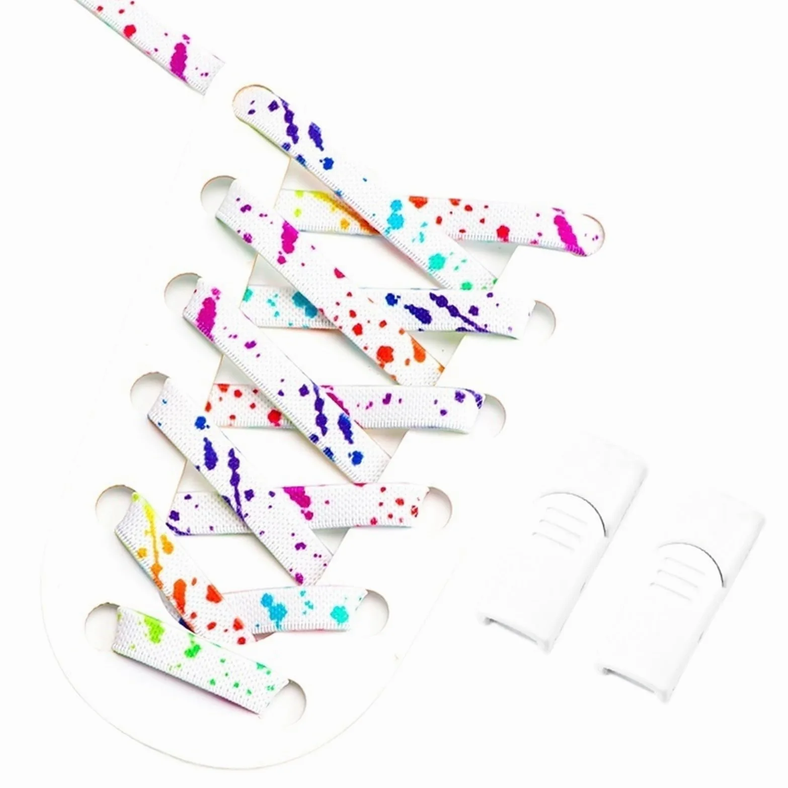 4 pares de cordones con hebilla magnética sin, estampado tinta salpicada, planos y elásticos, for zapatillas deporte for niños adultos Para Zapatillas Deportivas