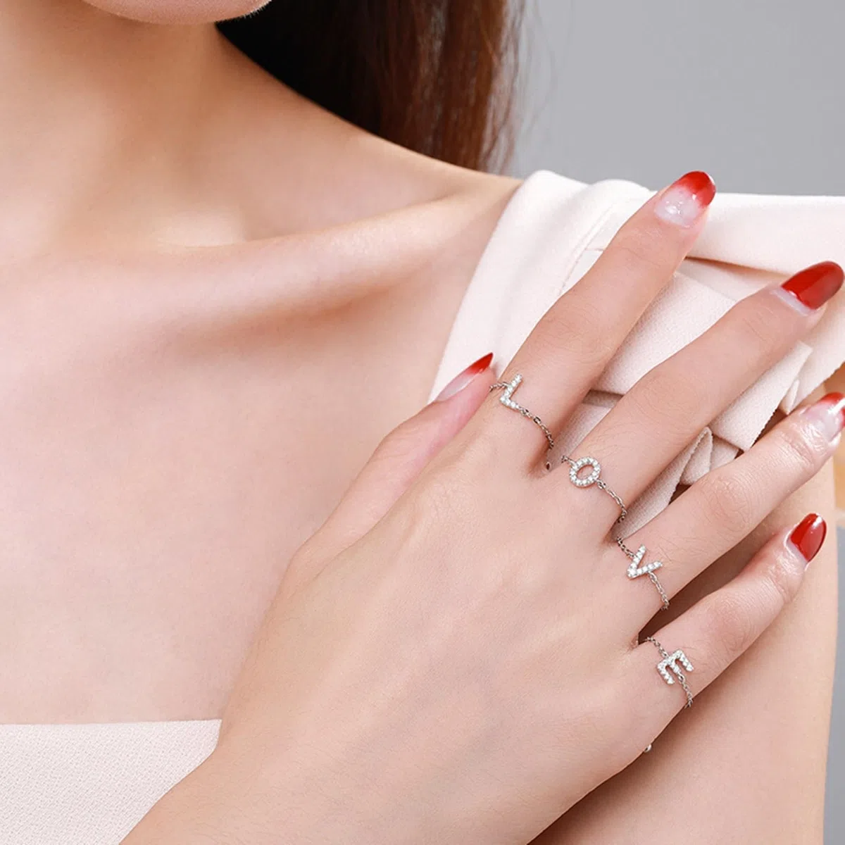 Anillo de oro para mujer, anillo de boda de oro real con diamante, anillo de boda de oro blanco, anillo ajustable para mujeres