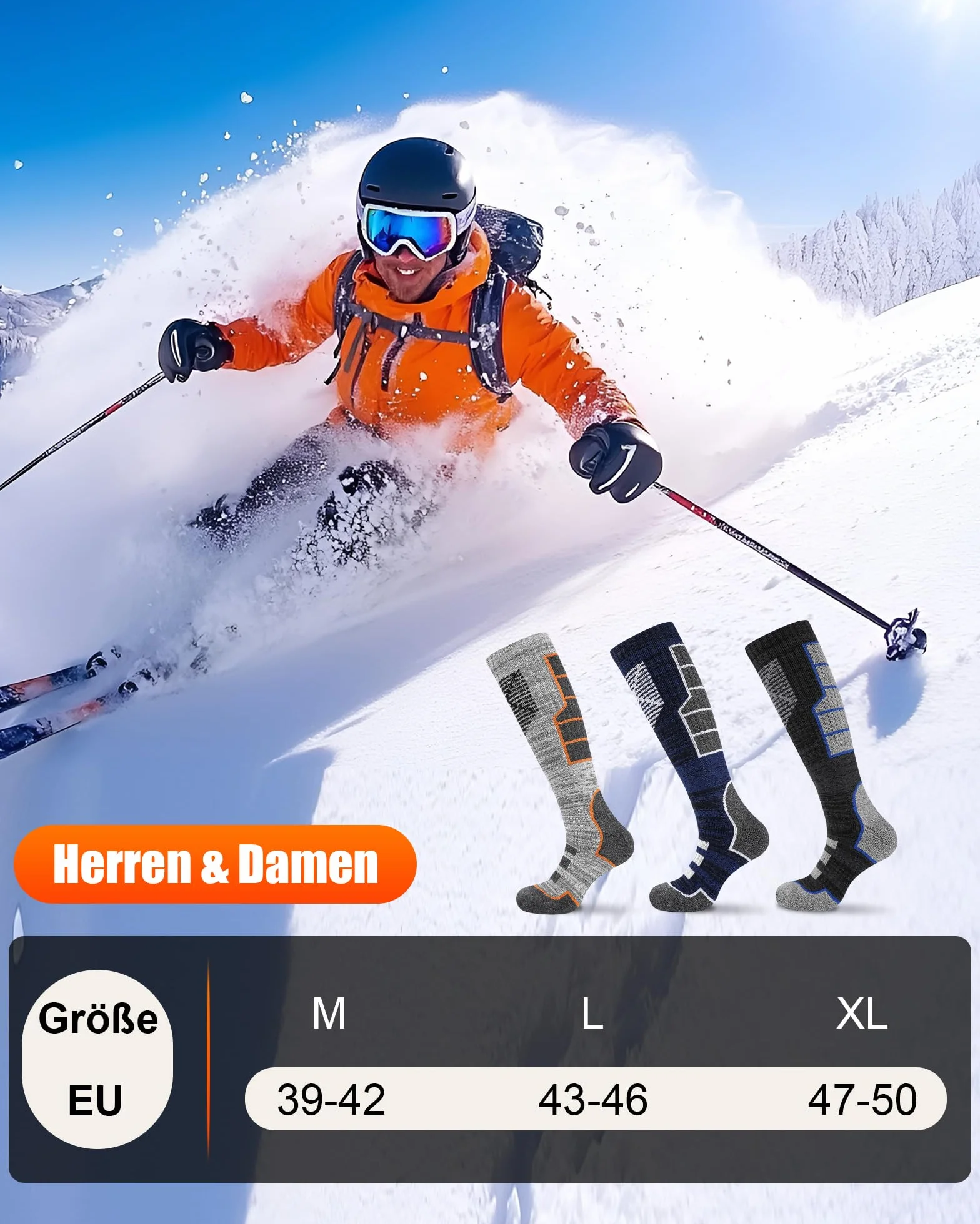 Niofind Calcetines de esquí de merino para hombre y mujer, 2 pares, de rizo completo, calcetines térmicos, calcetines cálidos de invierno, calcetines de esquí que absorben la humedad para clima frío
