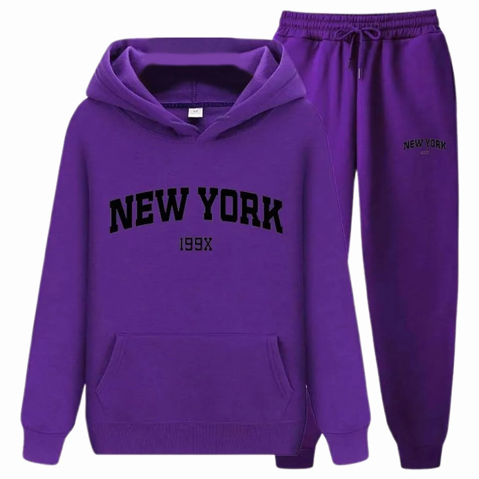 Conjunto de sudadera con capucha y pantalones de chándal estampado letras Nueva York unisex ropa casual