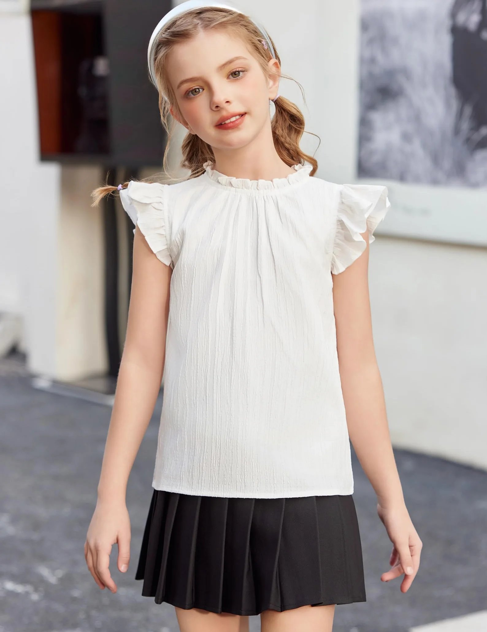 Arshiner Camiseta De Verano para Niñas Blusa con Volantes Las Mangas Y Cuello A Camisa Holgada Y Elegante para Niños Top Moda Informal 5-12 Años