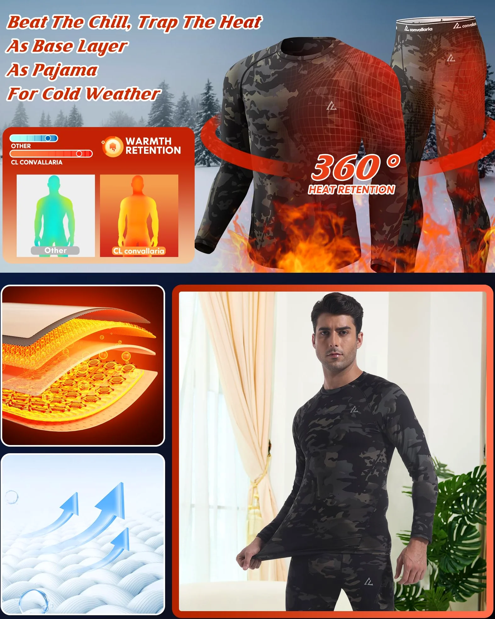 CL convallaria Ropa Termica Hombre Frio Conjunto Termico Hombre Ropa Interior Térmica Hombre Medias Termicas Hombre Invierno