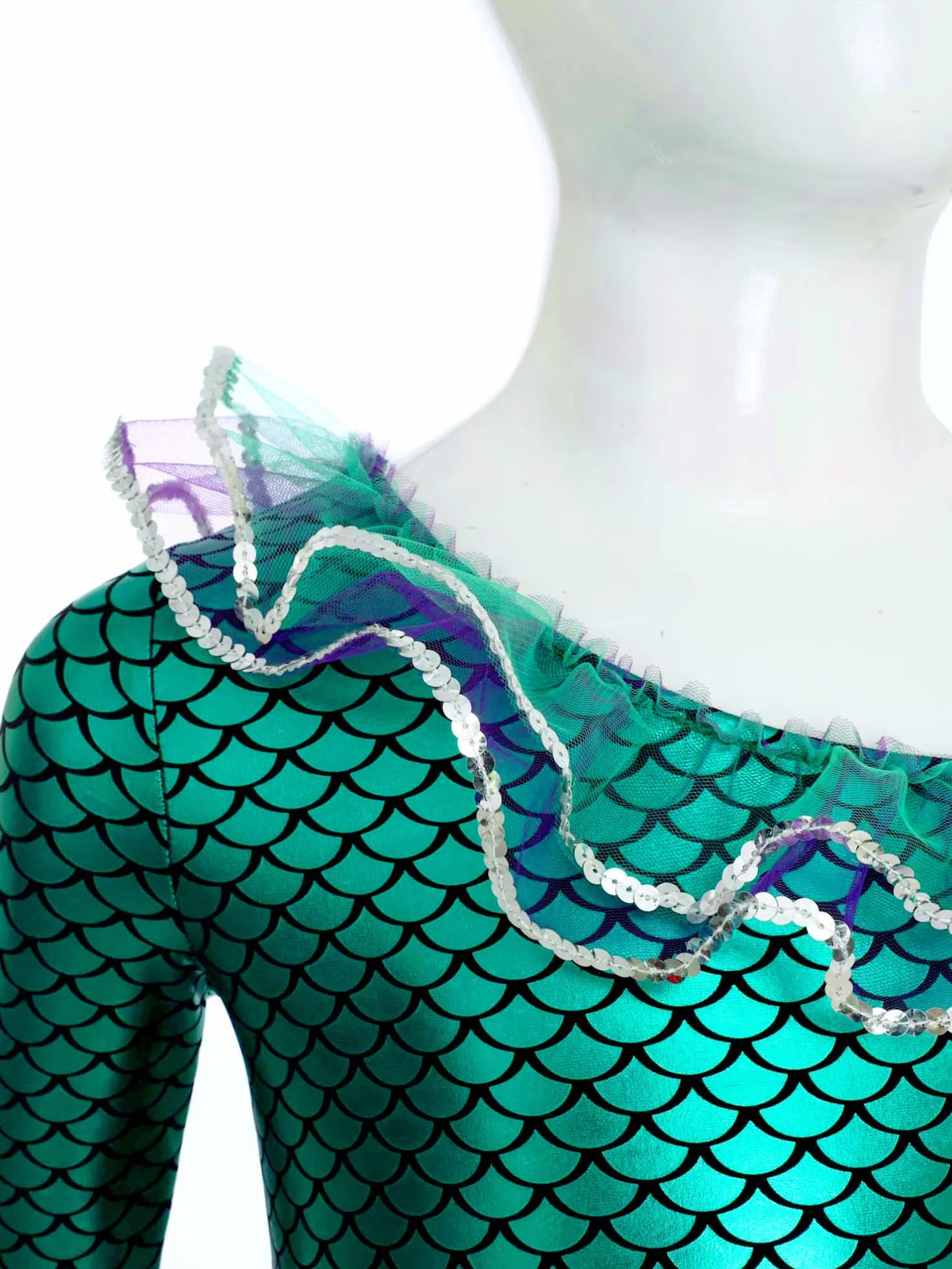 TiaoBug Maillot Brillante De Gimnasia Niña Vestido Princesa Con Estampado De Escamas De Pez Mono De Gimnasia