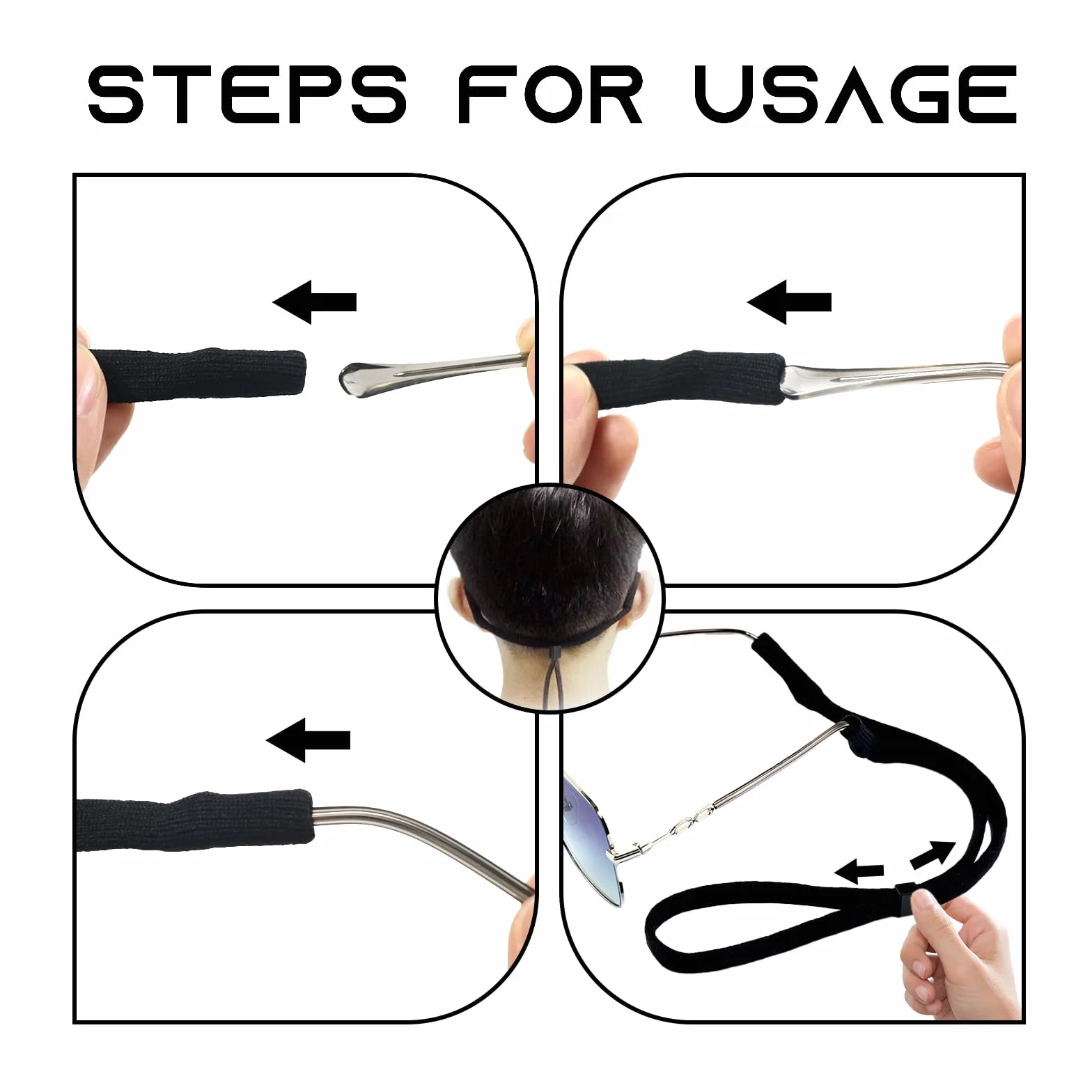 5 Pcs Correas para Gafas Deportivas Ajustables Antideslizante Cordón Sujeta Gafas Negro