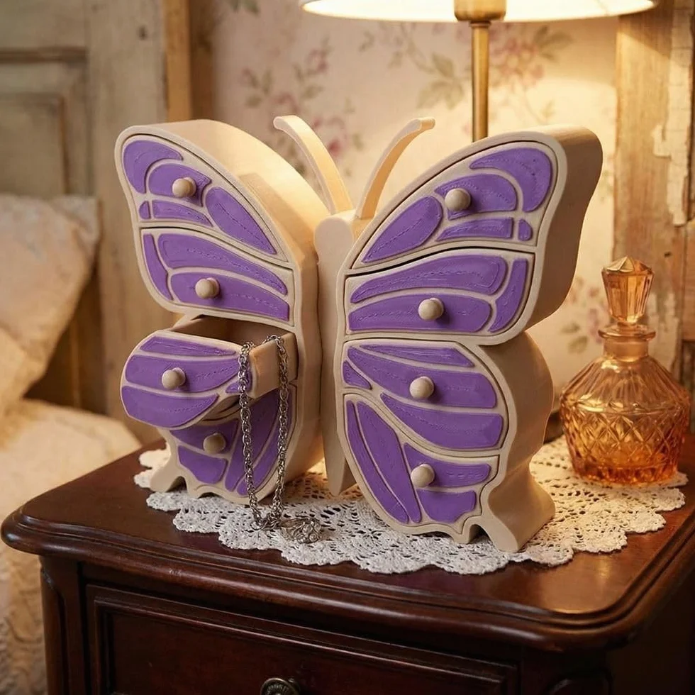 Joyero con capacidad de mariposa, caja de joyería decorativa, cofre del tesoro en forma de mariposa (morado)
