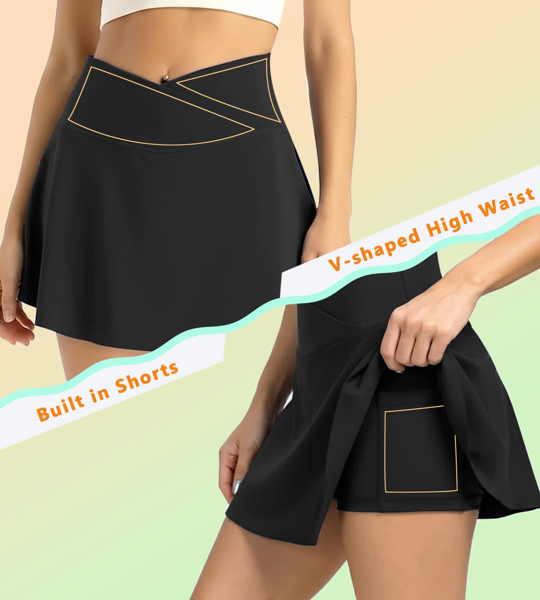Faldas de Tenis para Mujer Cintura en V Falda Deportiva con Bolsillos Mini Falda Pantalón de Golf Plisada Mini Skirt para Correr Fitness Yoga Ciclismo Senderismo