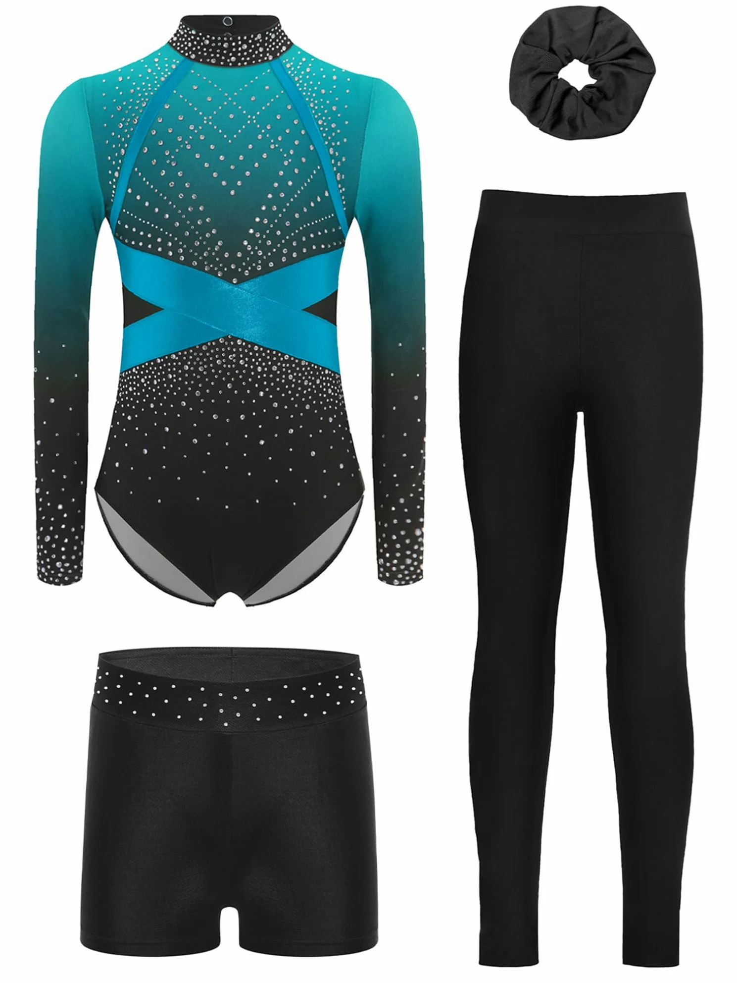 Freebily Trajes De Gimnasia Brillantes Lentejuelas para Niña Maillot De Baile con Leggings Cortos Y Diadema Disfraz De Bailarina