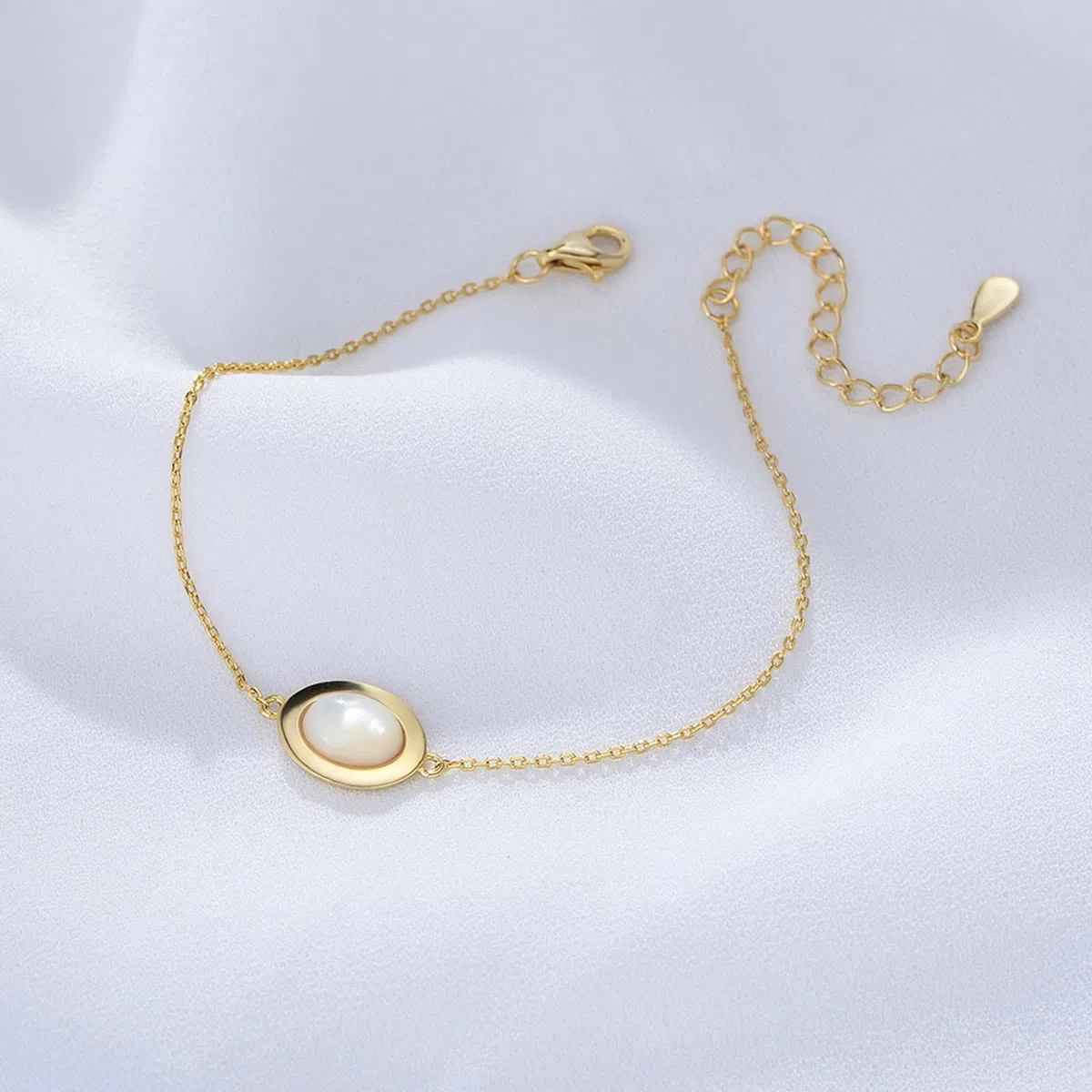 KnSam Au 375/585/750 - Pulseras de oro amarillo para mujer, joyas de oro auténtico, conchas con concha de corte ovalado, brazalete de oro 9 K/14 K/18 K