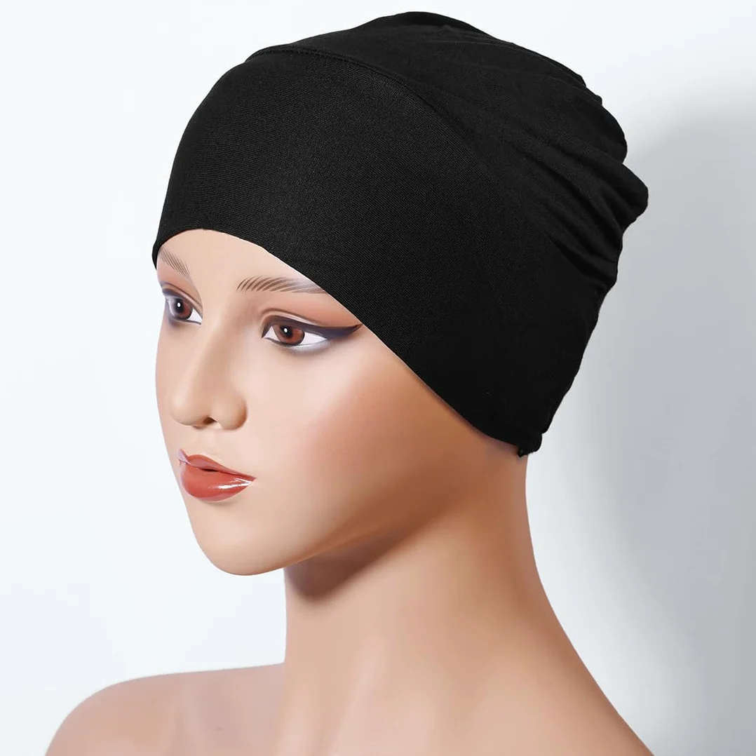 Gorros de punto para mujer, pañuelo turbante elástico verano quimioterapia hiyab (negro)