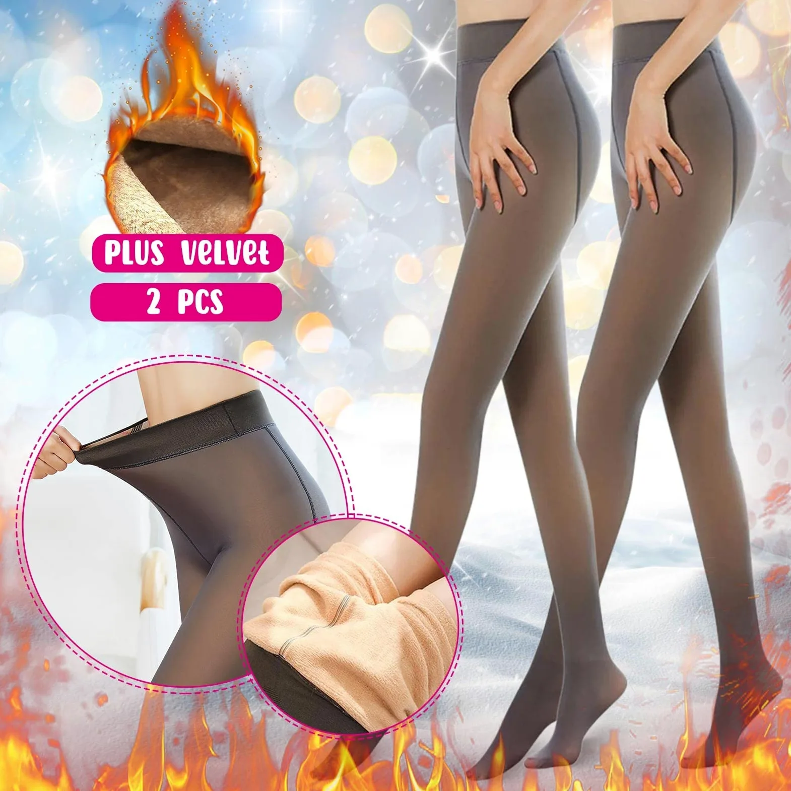 MJGkhiy Medias de forro polar para mujer, largas, efecto transparente, medias de talla grande, curvas, medias térmicas de cintura alta, de invierno, medias de felpa elásticas, medias acolchadas de